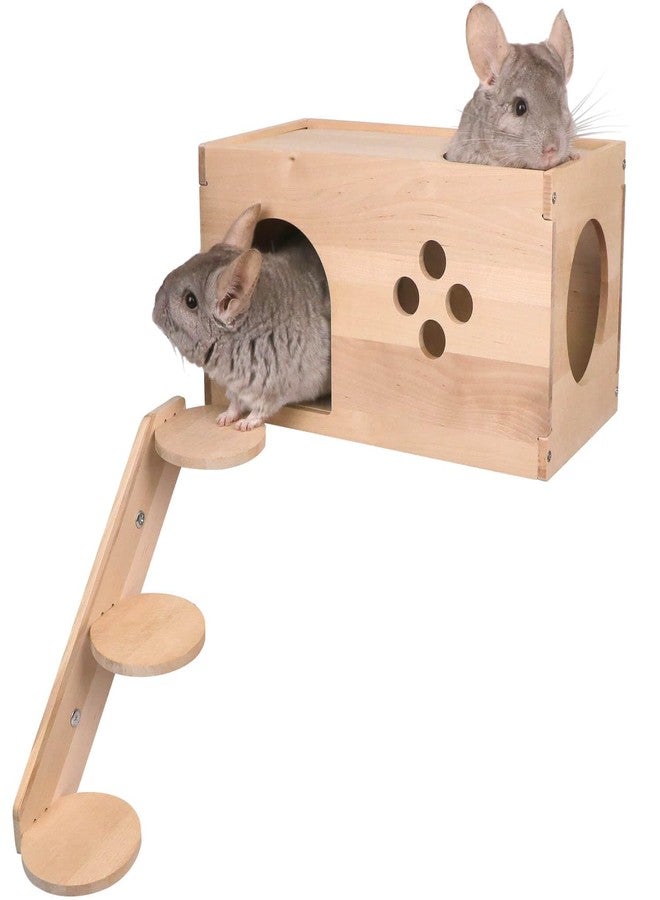YKD Chinchilla Wooden House with Ladder - Small Animal Hideout for Squirrel or Sugar Gliders - Ventilated Wooden Chinchilla Hut Hideout with Multiple Doors - Image 1